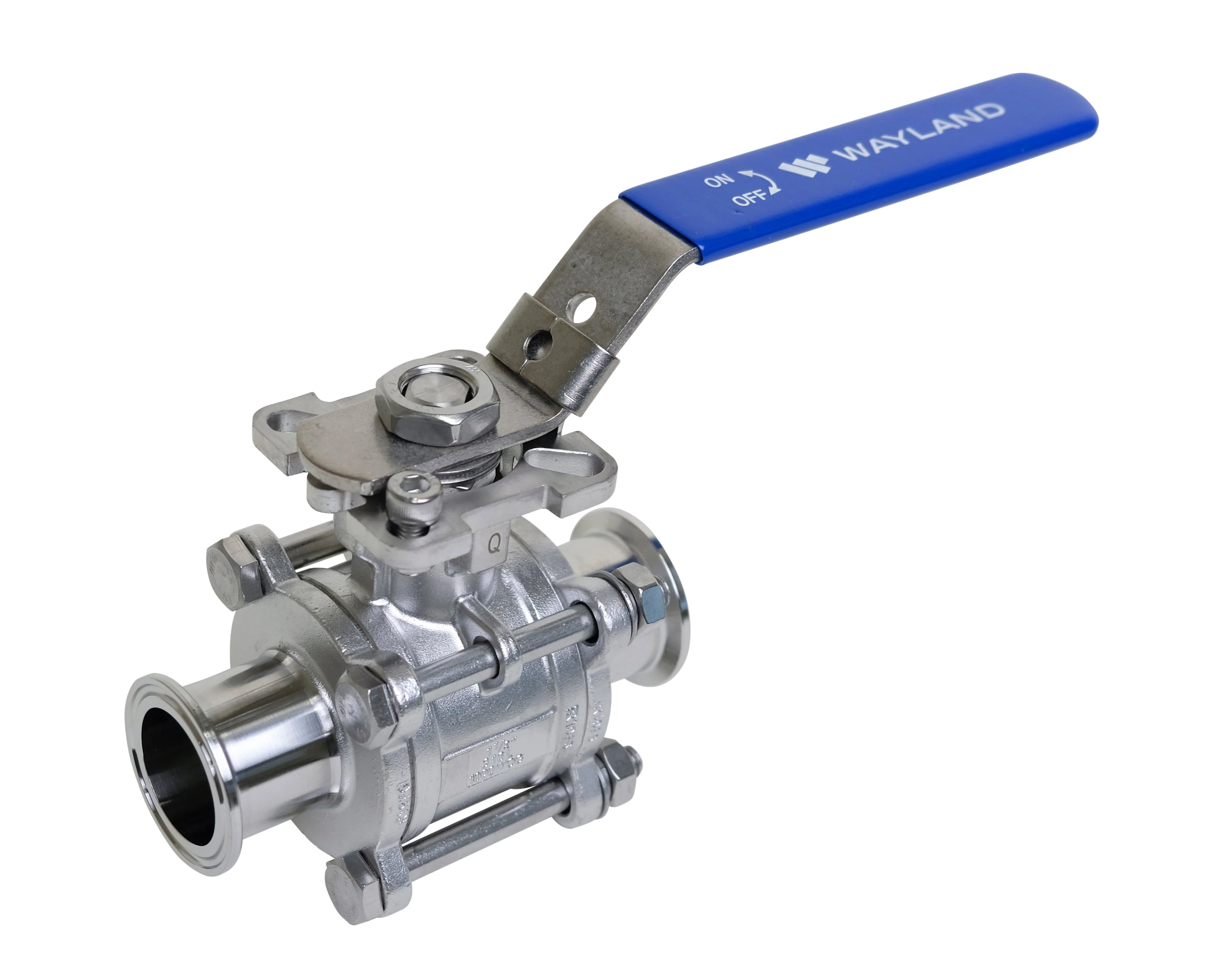 1/2" Clamp 3PC Encapsulated 2-Way Ball Valve - PTFE (BVETC) - T316L Stainless Steel - Wayland Industries - W6BVETC-P-.50