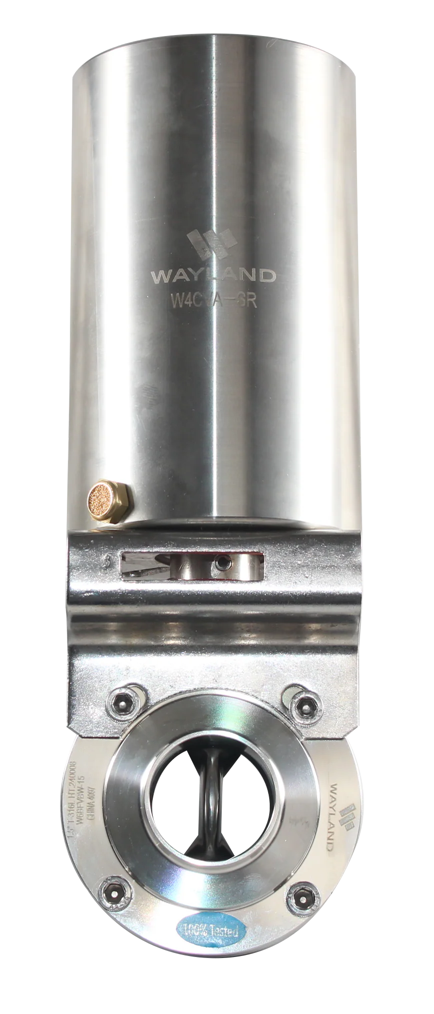 1.5" Butt-Weld Butterfly Valve W/ Dual Acting Vertical Canister Actuator - Silicone (BFVBW-DA)  - T316L Stainless Steel - Wayland Industries - W6BFVBW-S-15-DA