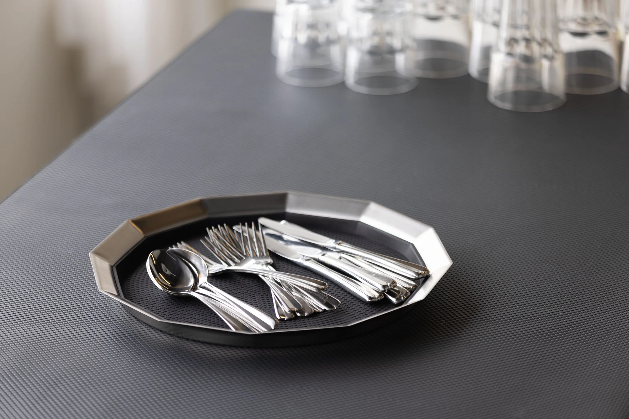 12-Sided 14 in. Medium Non-Slip Serving Tray in Brushed Stainless - Image 3