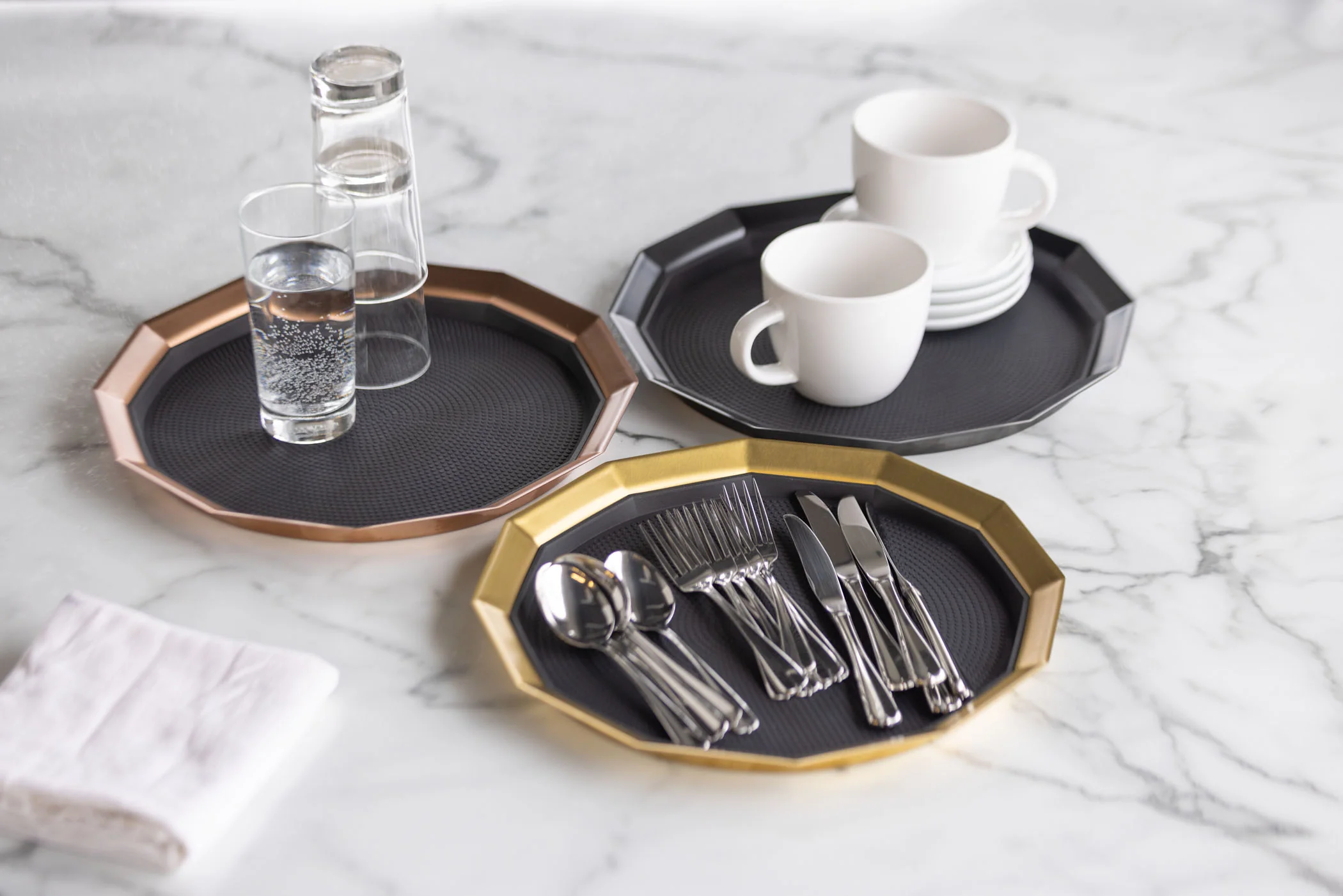 12-Sided 14 in. Medium Non-Slip Serving Tray in Rose Gold - Image 2