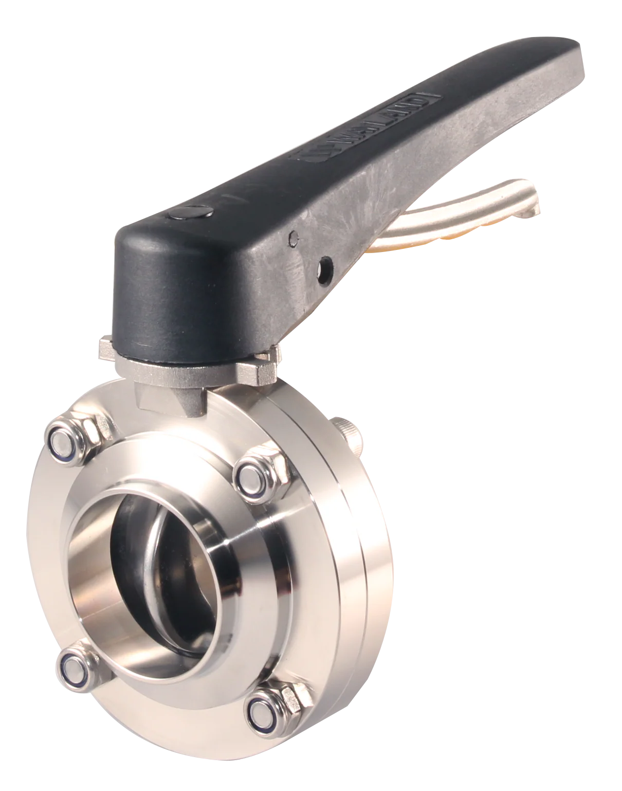 2.5" Butt-Weld Butterfly Valve Black Plastic Trigger Handle - VITON (BFVBW-TP)  - T316L Stainless Steel - Wayland Industries - W6BFVBW-V-25-TP