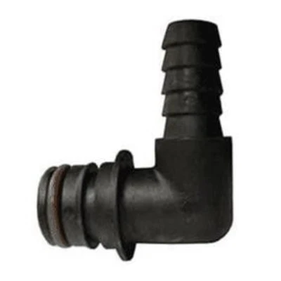 3/8" x 1/2" Barb Flojet Product 90 Degree Elbow Plastic Fitting