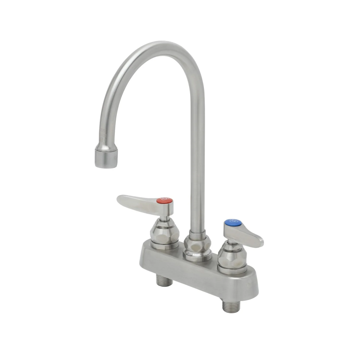 T&S Brass S-1141 4" Deck Mount Stainless Steel Workboard Faucet - 6" Swivel Gooseneck Spout