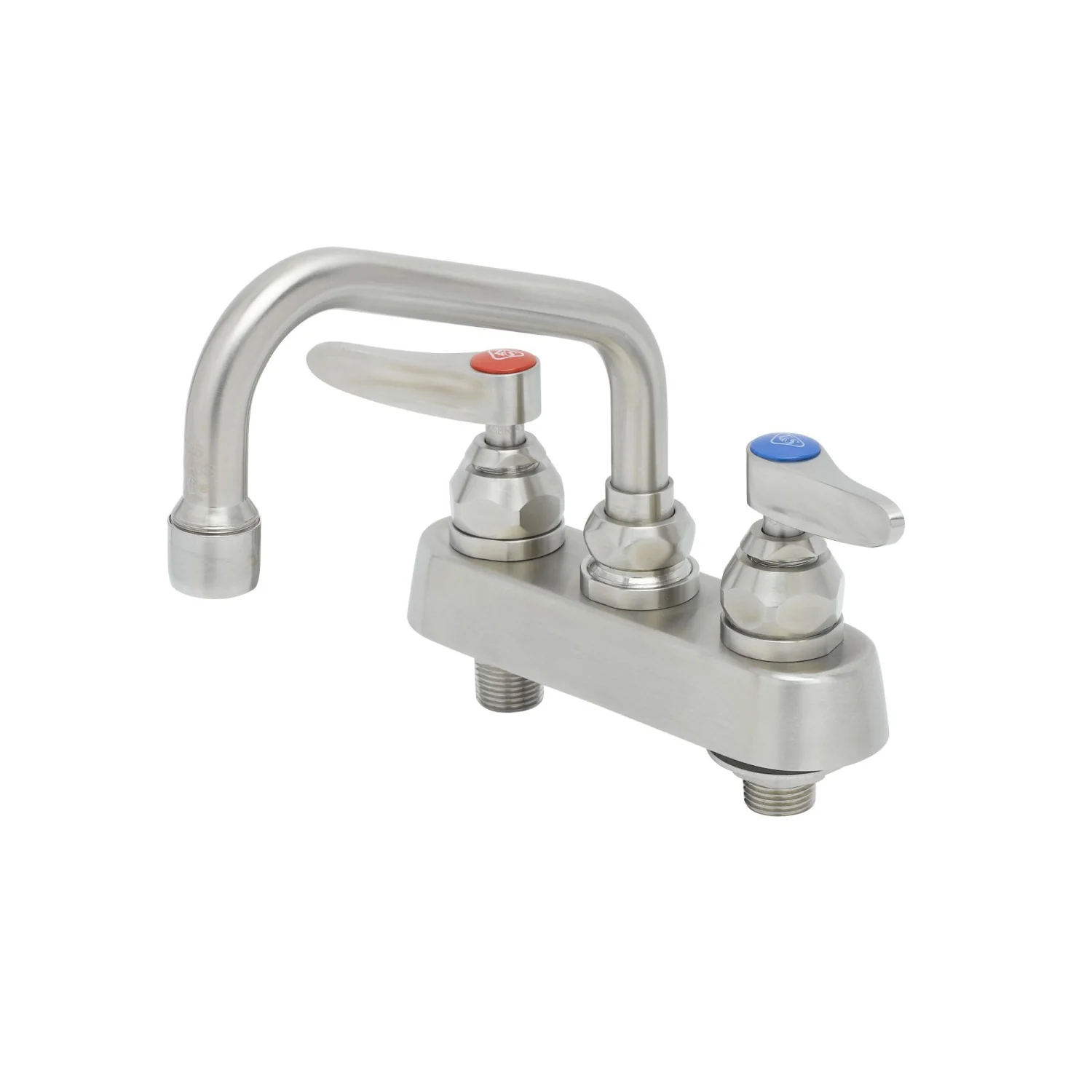 T&S Brass S-1110 4" Deck Mount Stainless Steel Workboard Faucet - 6" Swing Spout