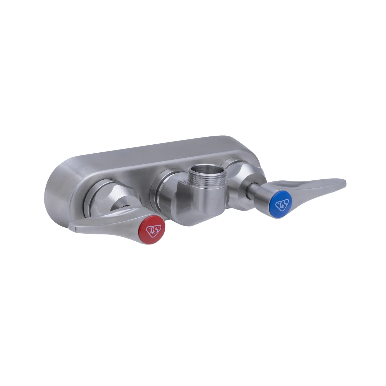 T&S Brass S-1115-CR-LN 4" Wall Mount Stainless Steel Workboard Faucet Base - Less Nozzle (Lever Handles)