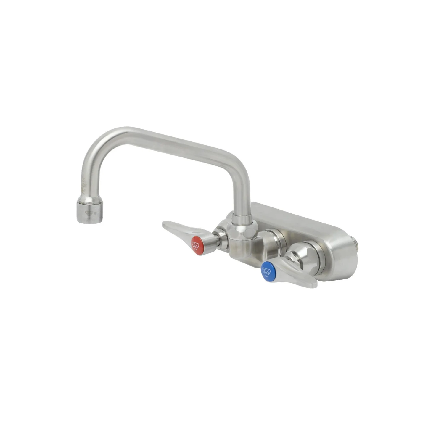 T&S Brass S-1115 4" Wall Mount Stainless Steel Workboard Faucet - 6" Swing Spout