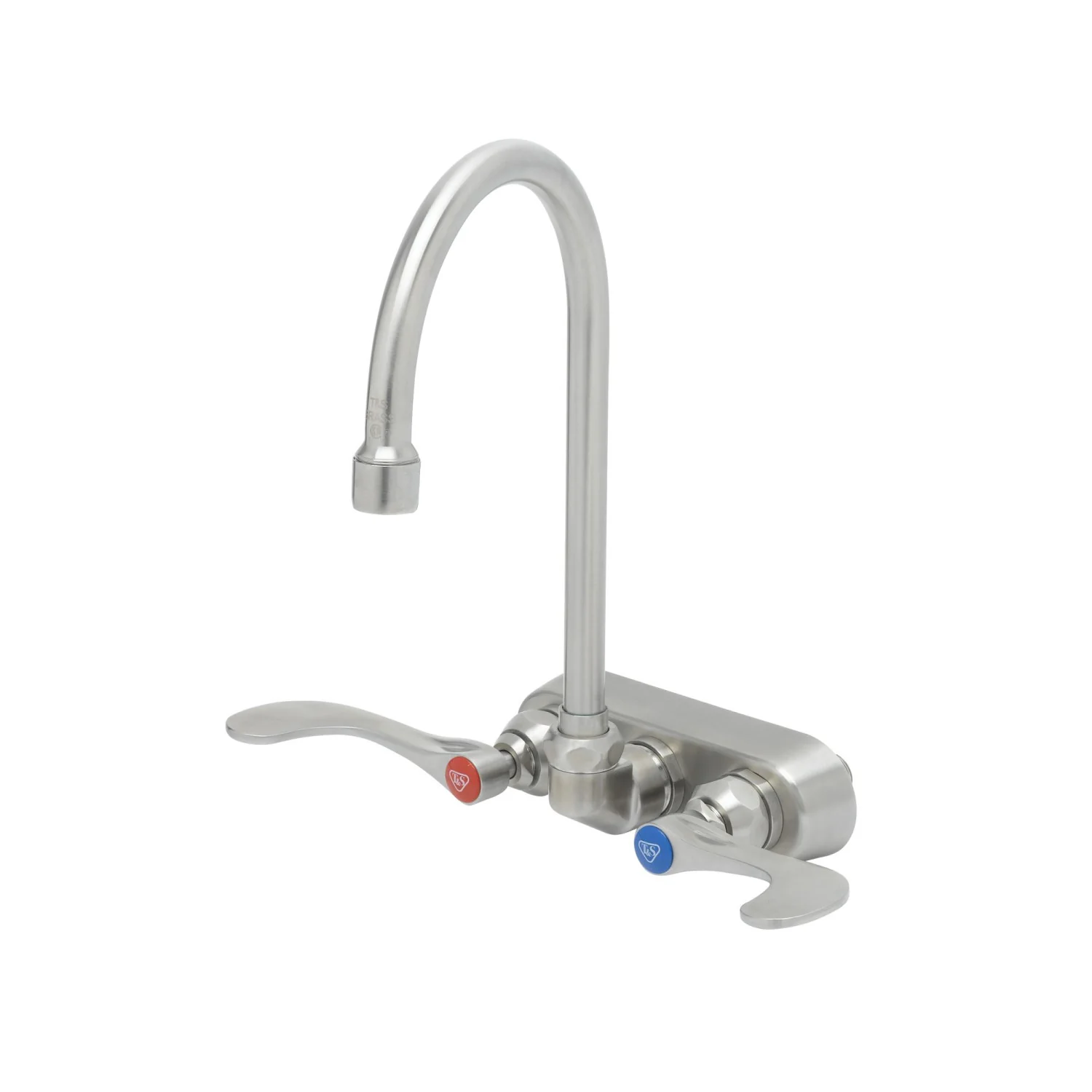 T&S Brass S-1146-04 4" Wall Mount Stainless Steel Workboard Faucet - 6" Gooseneck Spout