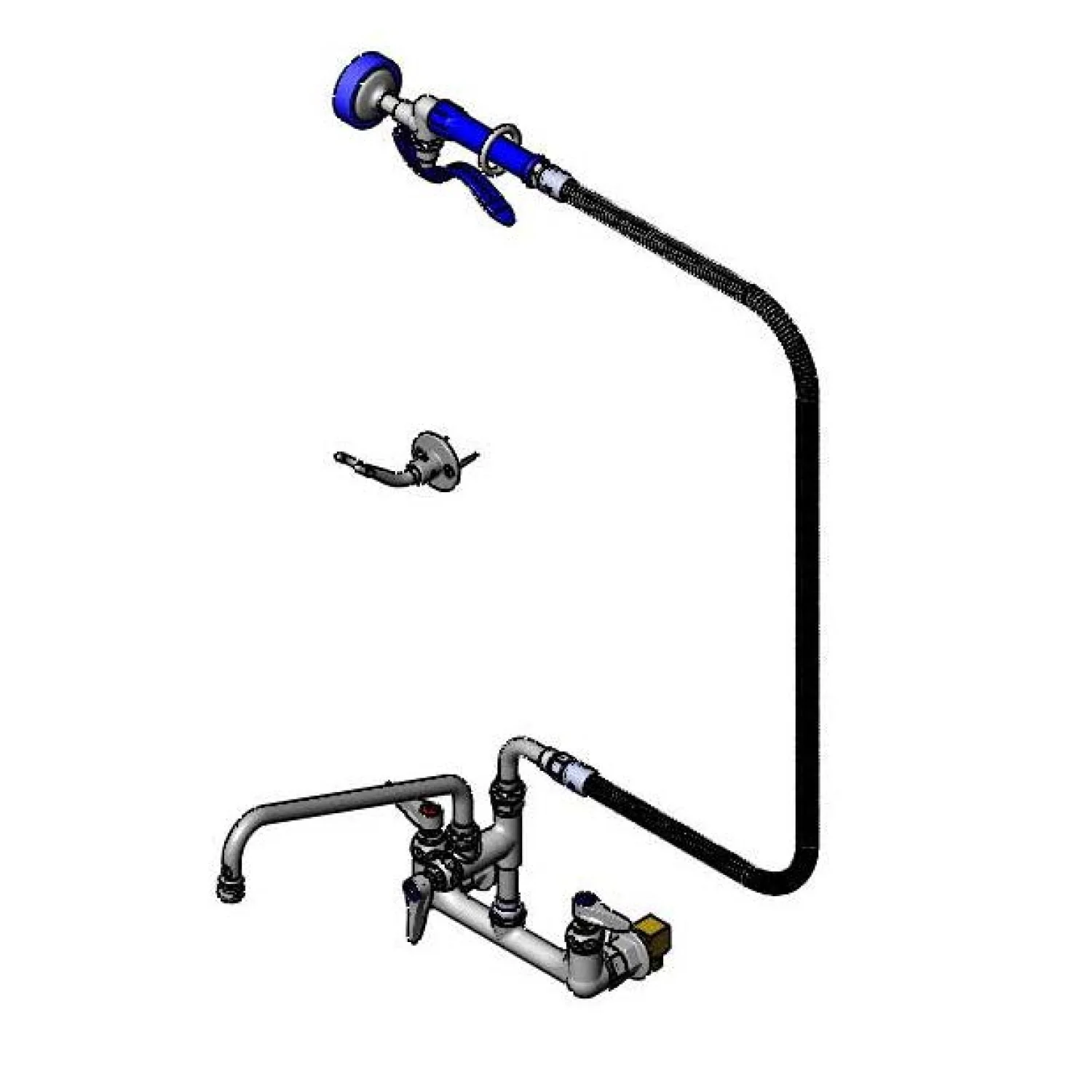 T&S Brass PB-8WSAN12PZJU 12" Swing Nozzle 8" Wall Mount Faucet - EB-0107 Spray Valve & EB-0072-H Hose