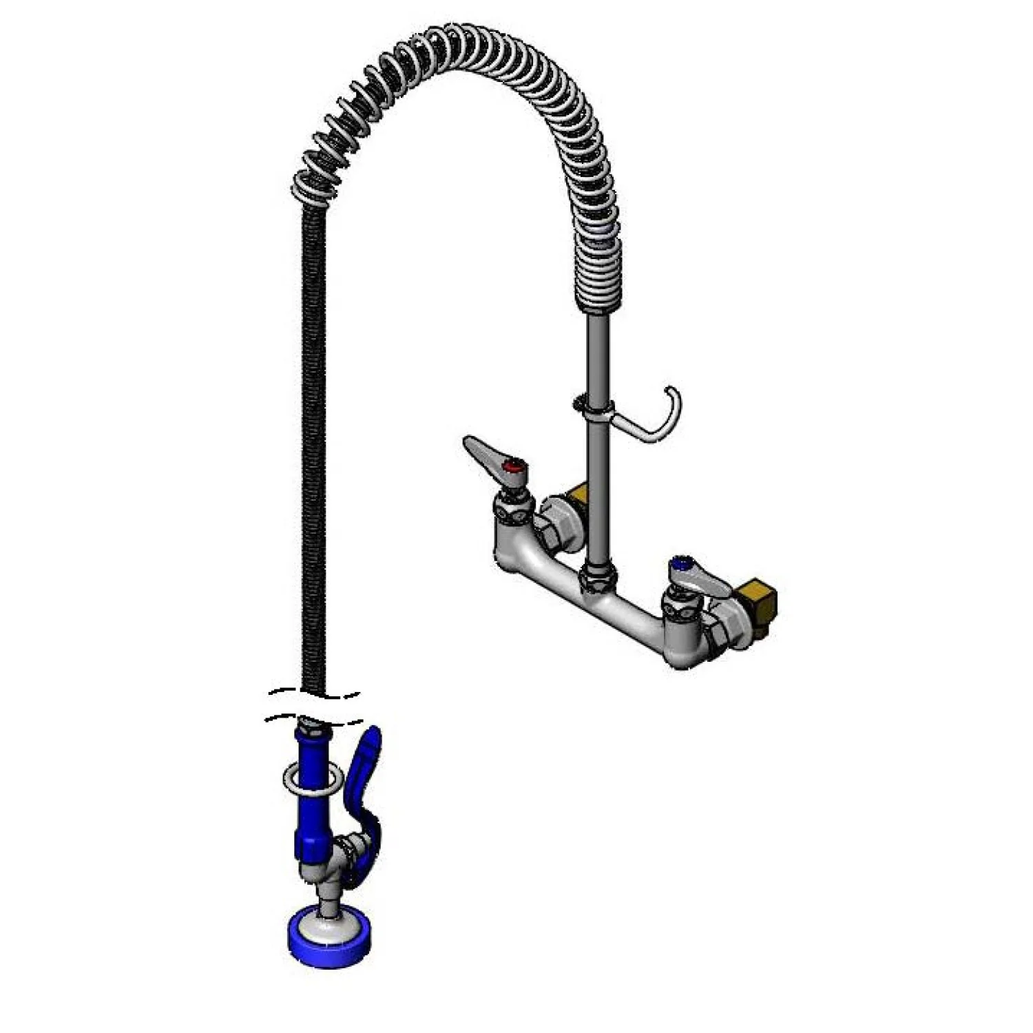 T&S Brass PB-8WOSN00PZLUB 12" Riser 8" Wall Mount Pet Grooming Unit - Spring Action & EB-0107 Spray Valve
