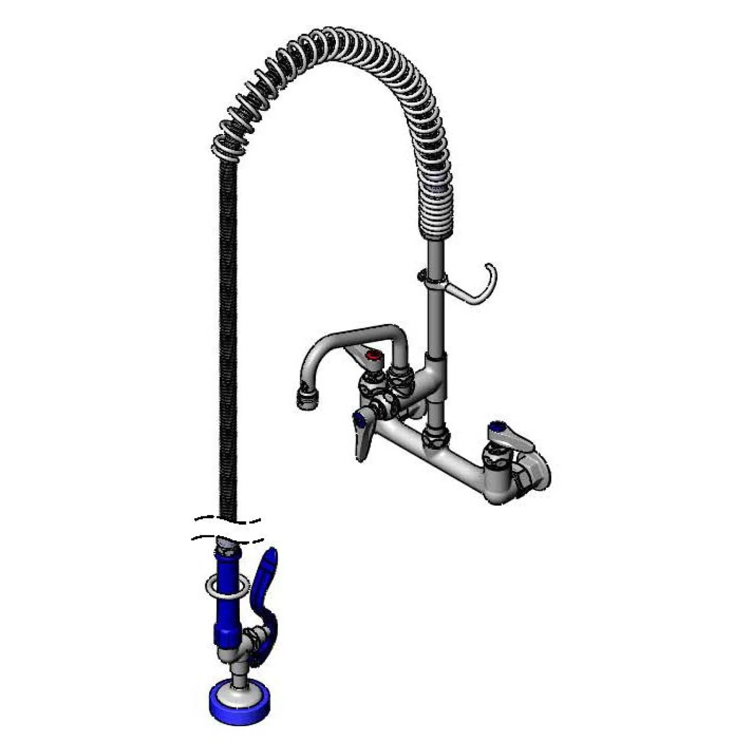 T&S Brass PB-8WOSN06PZLUA 6" Swing Nozzle 8" Wall Mount Pet Grooming Unit - Spring Action & B-0230-K Kit
