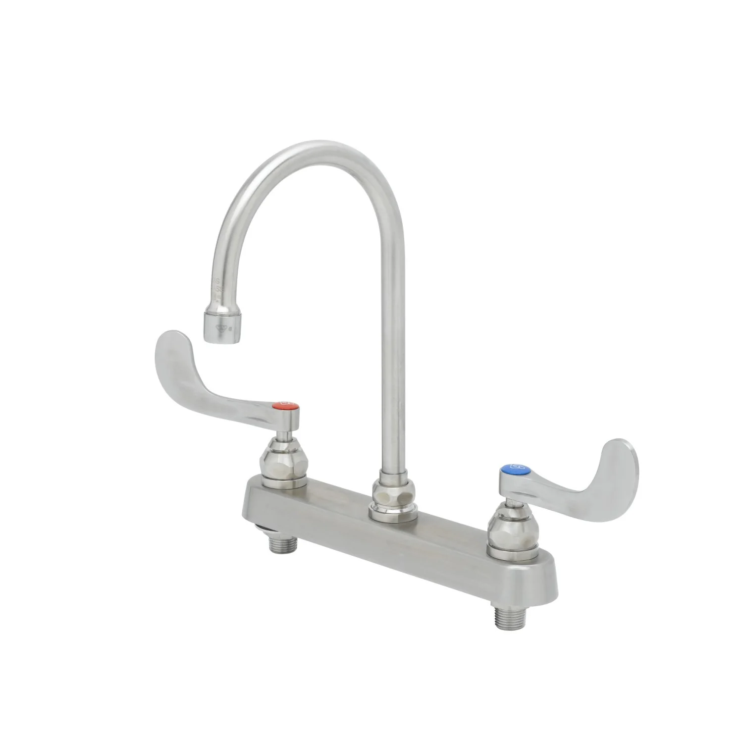 T&S Brass S-1142-04 8" Deck Mount Stainless Steel Workboard Faucet - 4" Wrist Action Handles