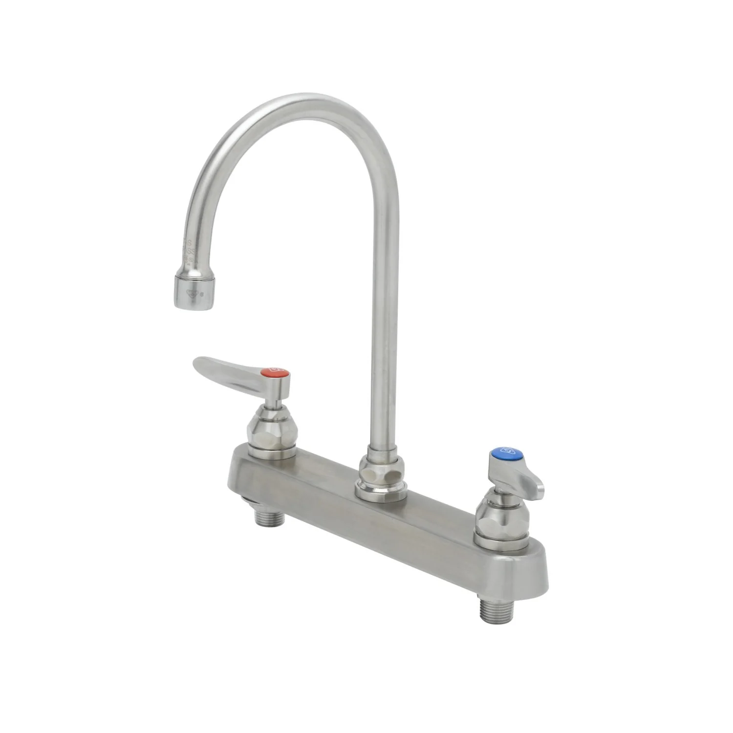 T&S Brass S-1142 8" Deck Mount Stainless Steel Workboard Faucet - 6" Gooseneck & Lever Handles