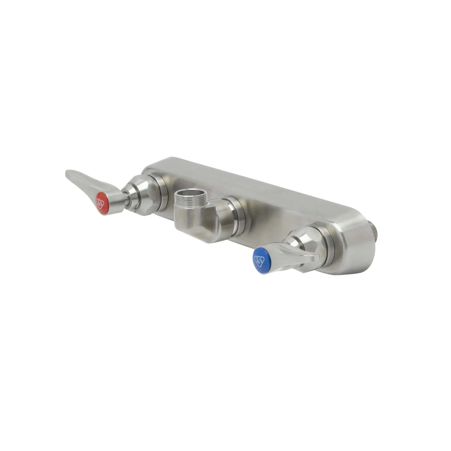 T&S Brass S-1125-LN 8" Wall Mount Stainless Steel Faucet Base - Less Nozzle (1/2" NPT Male Inlets)