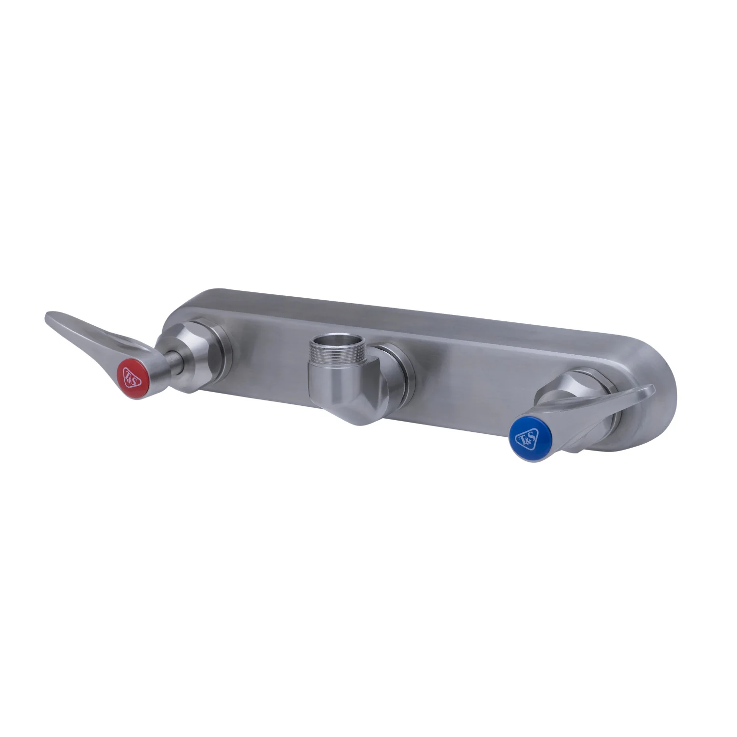 T&S Brass S-1125-CR-LN 8" Wall Mount Stainless Steel Workboard Faucet Base - Less Nozzle (Lever Handles)