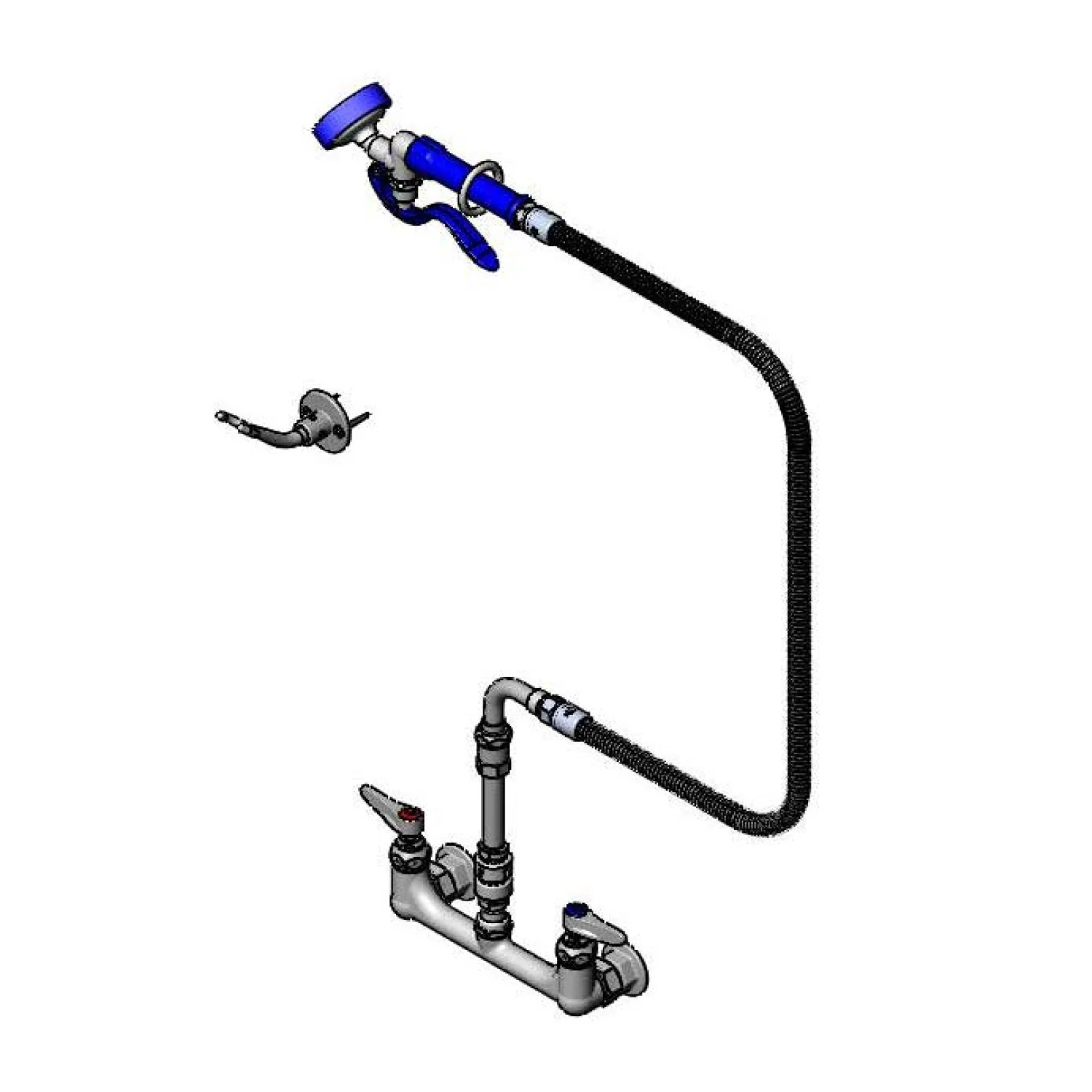 T&S Brass P3-8WESV-00M 96" SS Hose 8" Wall Mount Pet Grooming Faucet - Eterna Cartridges & Vacuum Breaker