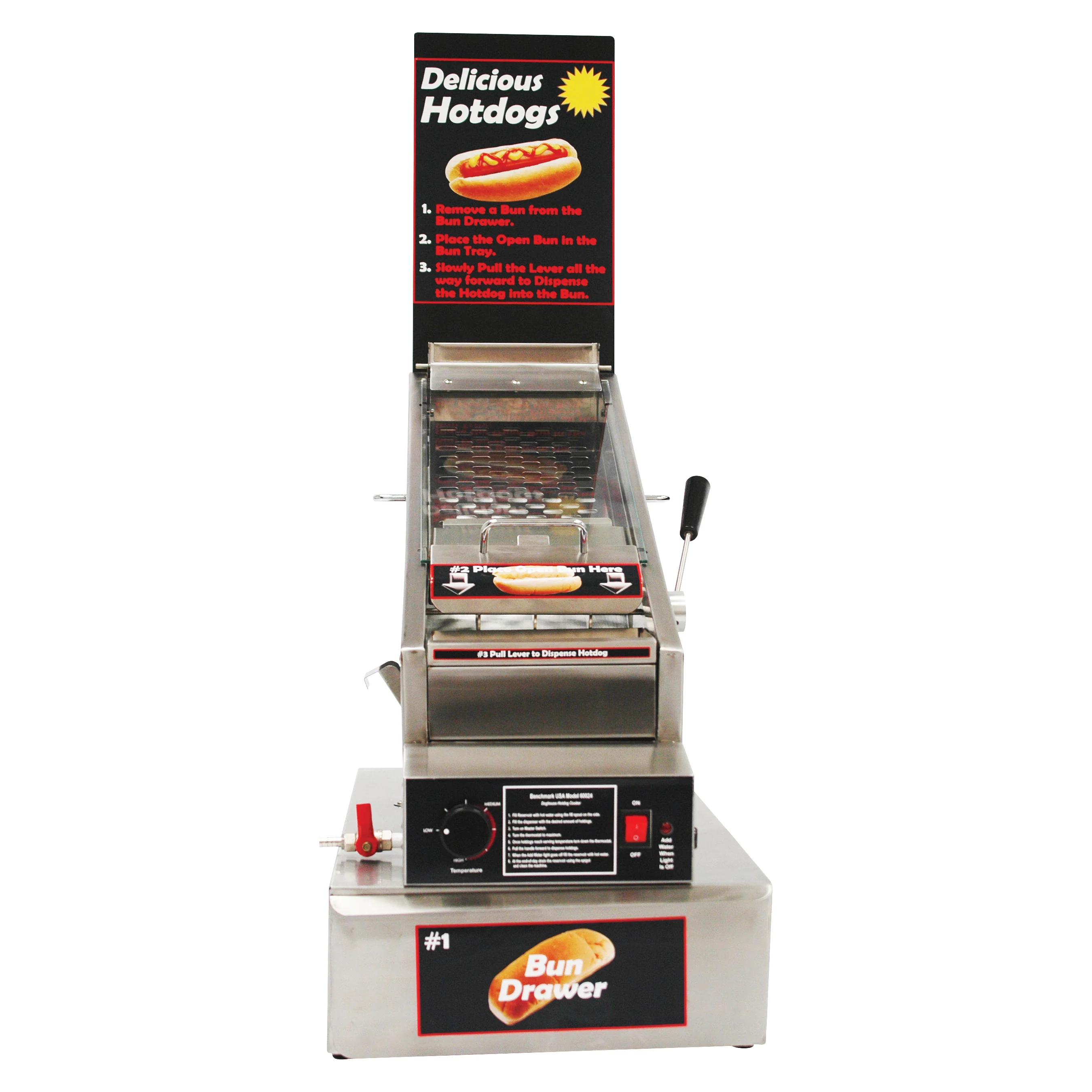 Winco 60024 15 Inch Hot Dog Grill Electric with Slide Tray and Water Reservoir - Image 4