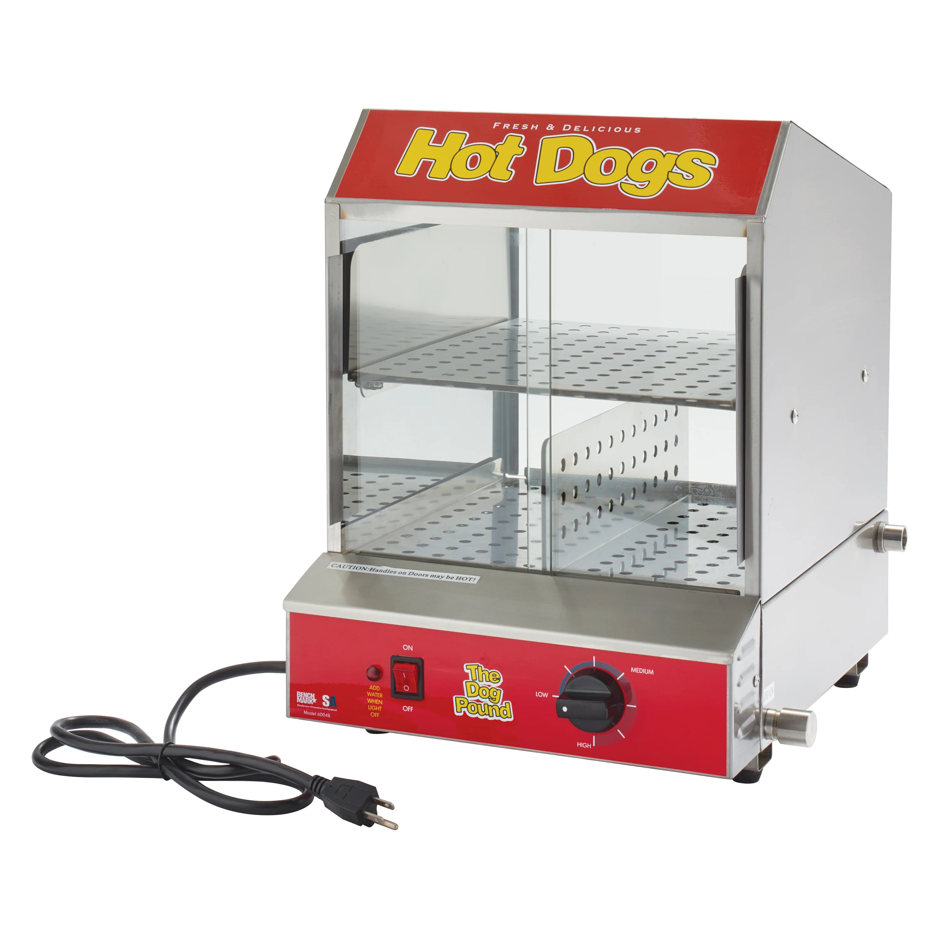 Winco 60048 13 to 15 Inch Stainless Steel Hot Dog Steamer with Adjustable Thermostat - Image 4