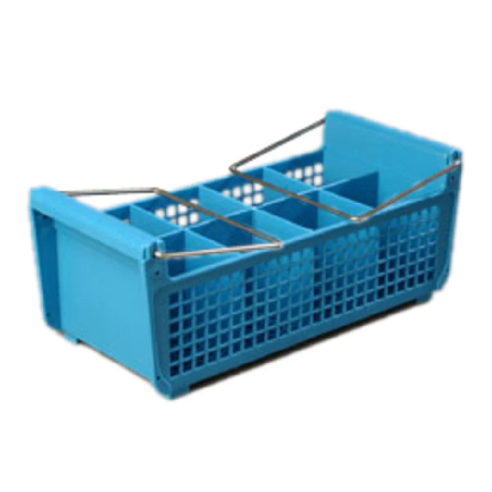 Carlisle C32P214 17 Inch Dishwasher Rack for Flatware with Stainless Steel Handles Blue Polypropylene