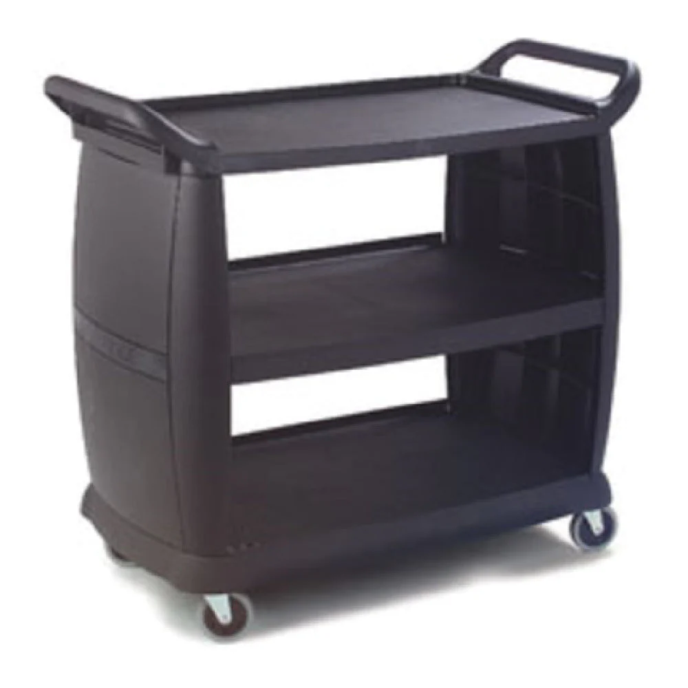 Carlisle CC224303 42 Inch Bus Cart 300 lb Capacity Polypropylene Black with 3 Shelves