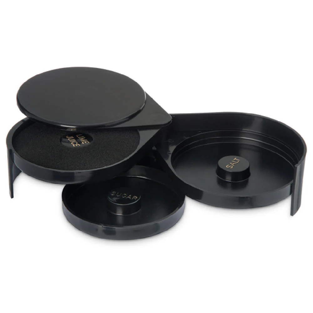 Carlisle GR0903 6-1/4 Inch Diameter 3 Tier Glass Rimmer Acrylic Black with Swing Trays