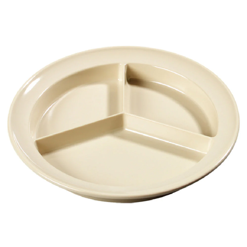 Carlisle KL20325 8-3/4 Inch Tan Melamine 3 Compartment Plate with Deep Wells