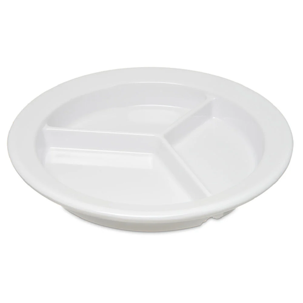 Carlisle 4351602 9 Inch Compartment Plate White Melamine 3 Sections Durable