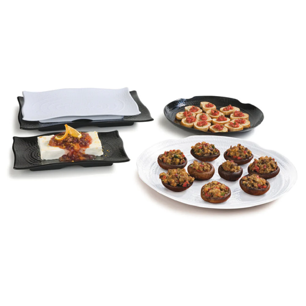 Carlisle 4452003 13 Inch Black Rectangular Platter Melamine Textured