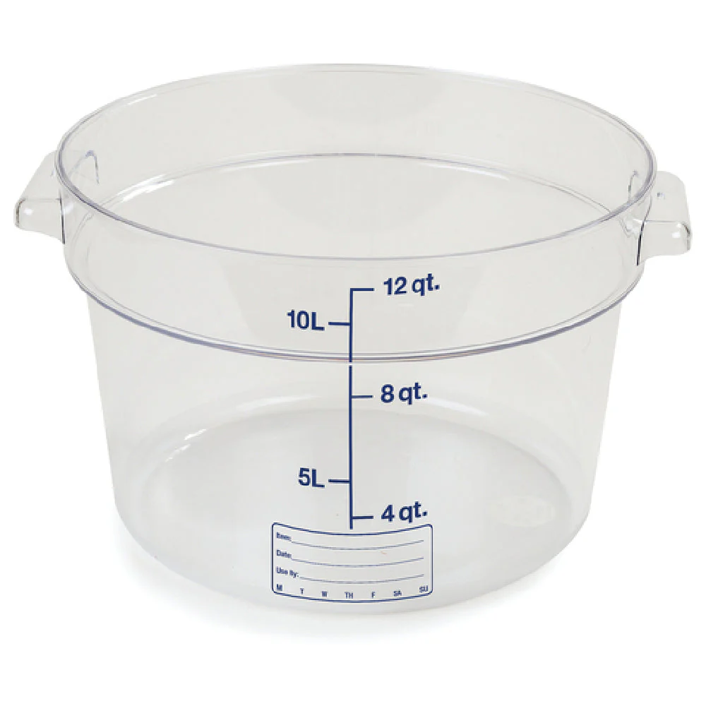 Carlisle 1076707 12 Quart Round Food Storage Container Polycarbonate Clear with Spoonable Bottom