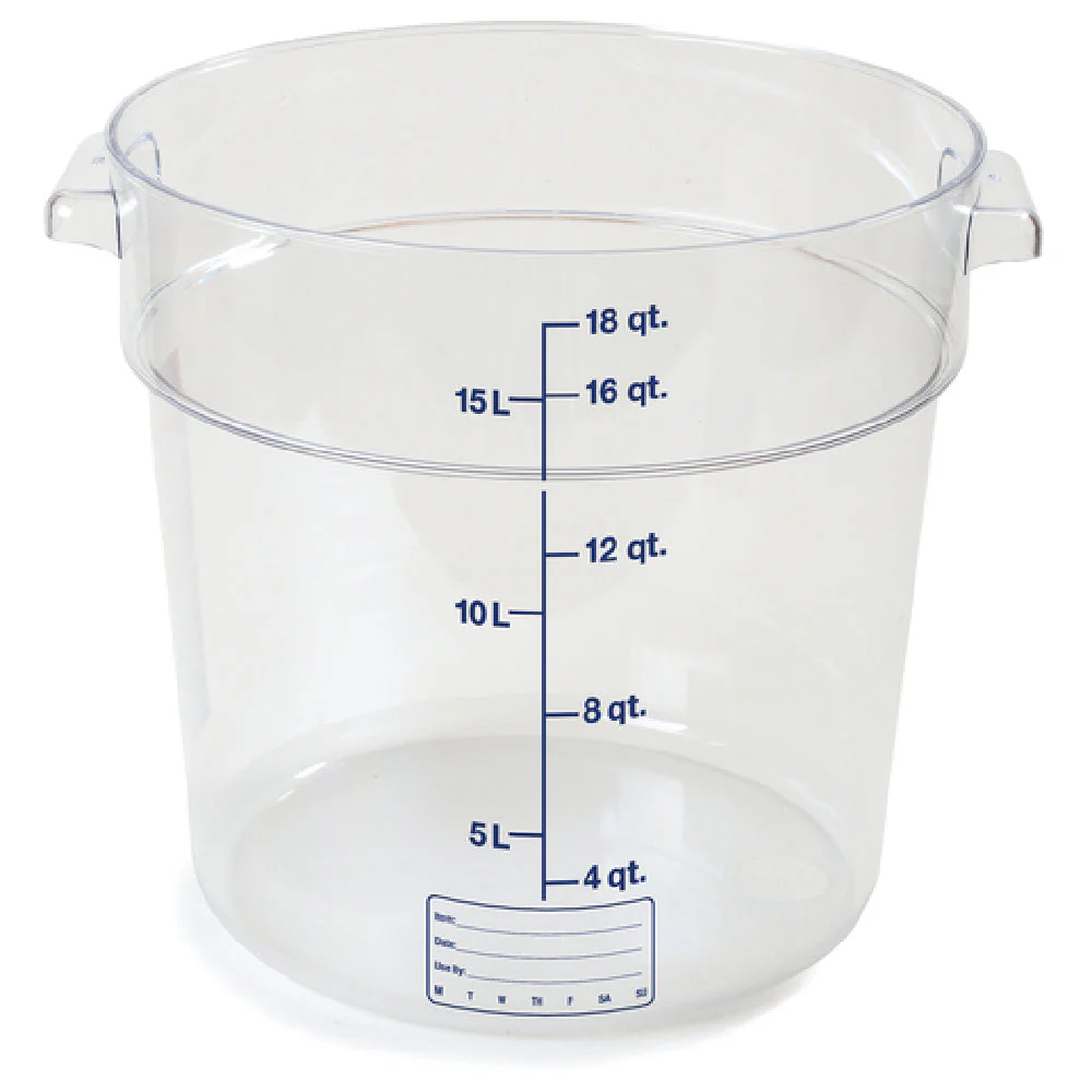 Carlisle 1076807 18 Qt Round Storage Container with Easy Grip Handles Polycarbonate Clear