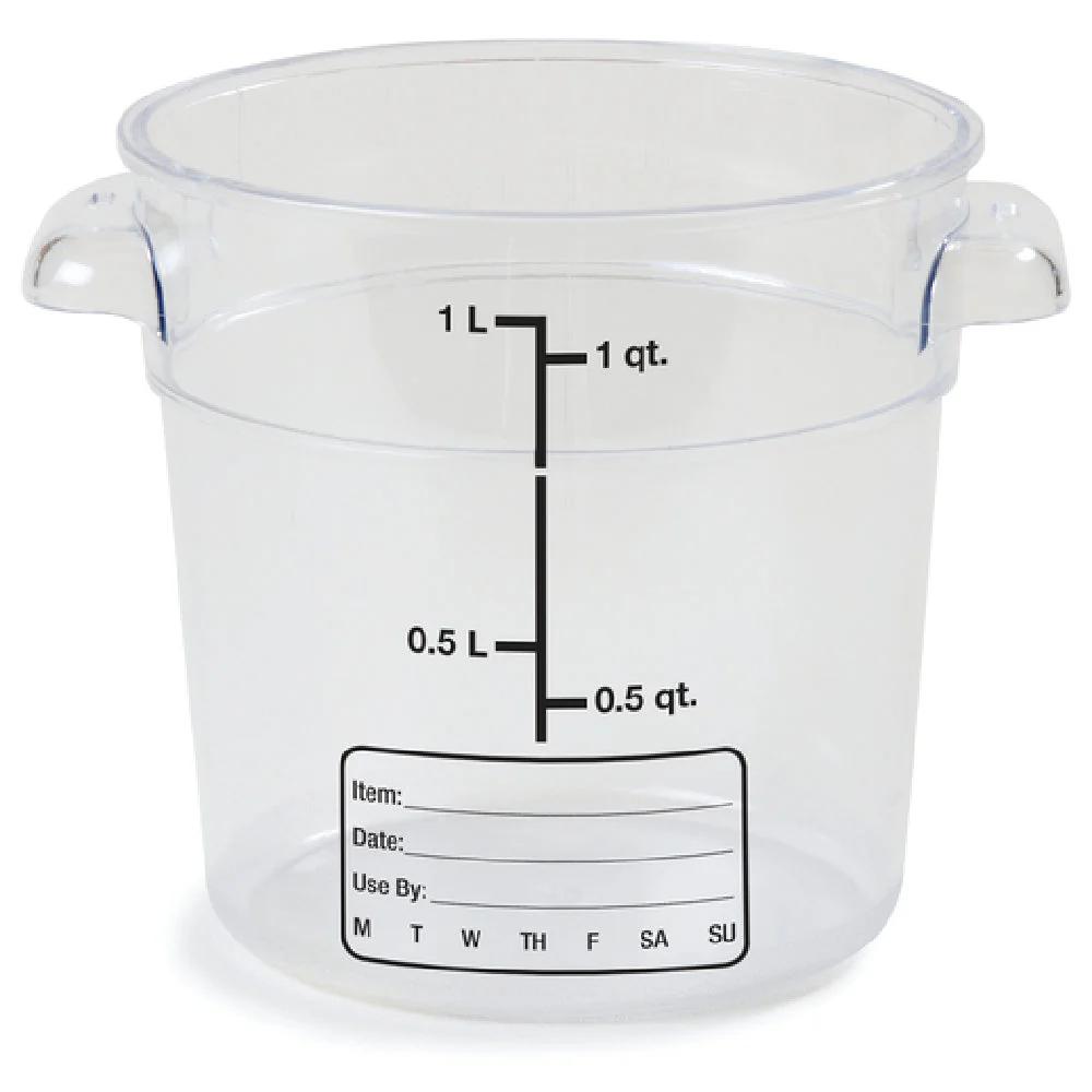 Carlisle 1076107 1 Quart Round Food Storage Container Polycarbonate Clear with Easy Grip Handles