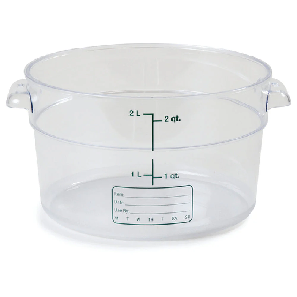 Carlisle 1076307 2 Qt Round Food Storage Container with Easy Grip Handles Polycarbonate Clear