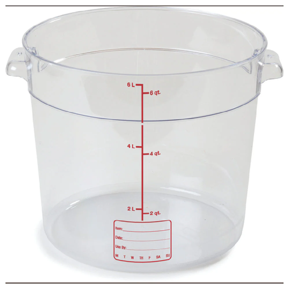 Carlisle 1076507 6 Quarts Round Food Storage Container Polycarbonate Clear with Easy Grip Handles