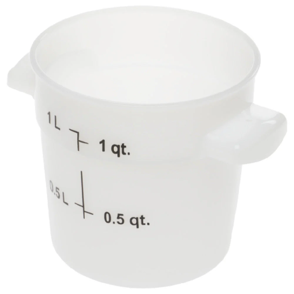 Carlisle 1097102 1 Quart Round Food Storage Container with Handles Polycarbonate White
