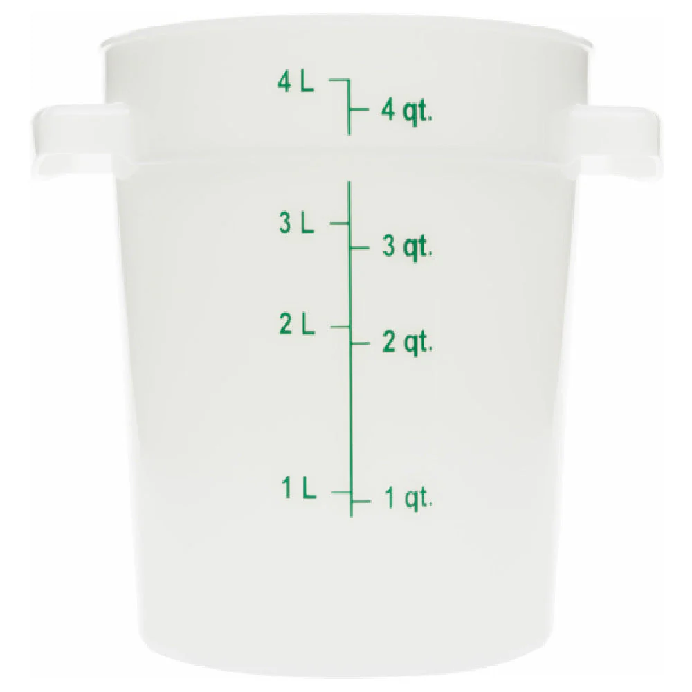 Carlisle 1097402 4 Qt Round Food Storage Container with Handles Polycarbonate White