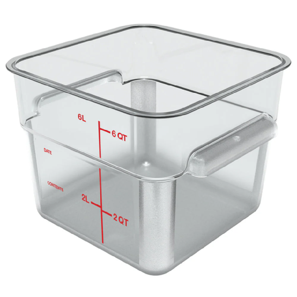 Carlisle 1195207 6 Quart Square Food Storage Container Polycarbonate Clear with Red Print