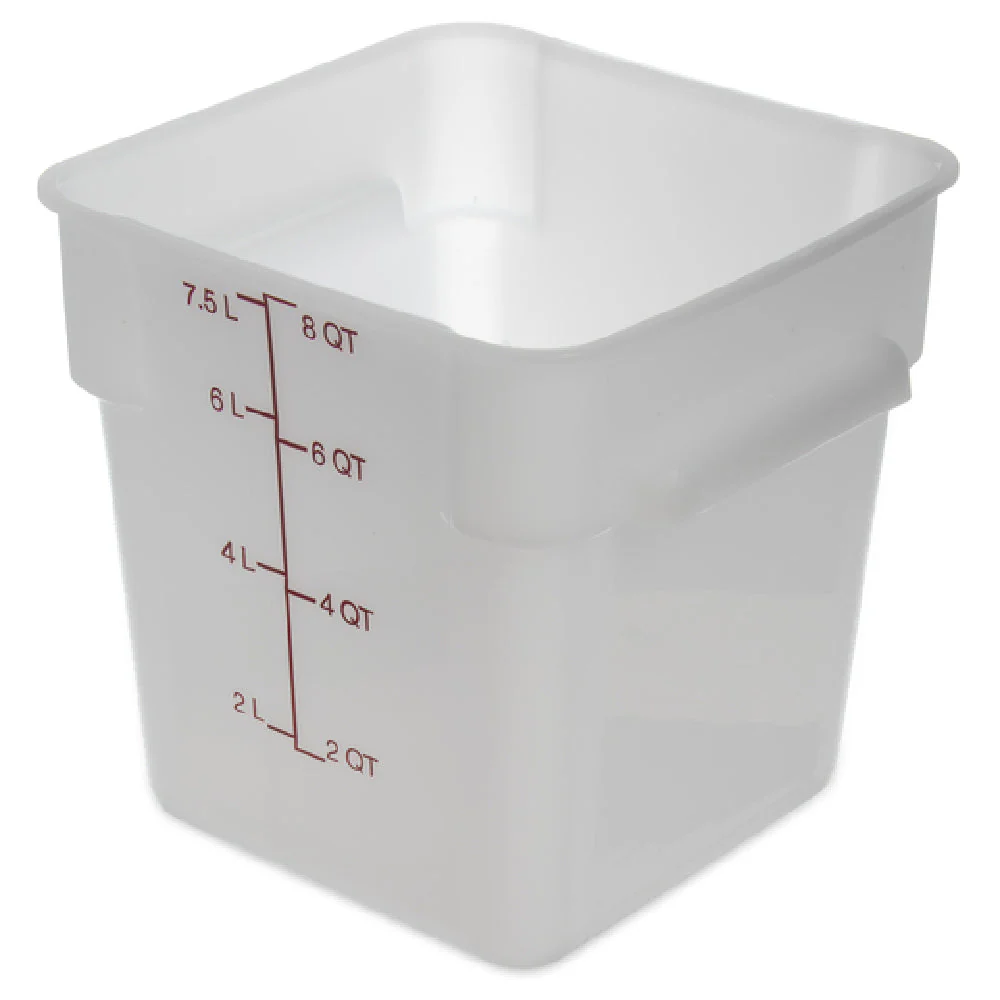 Carlisle 11963PE02 8 Quart Square Food Storage Container with Reinforced Lugs Polyethylene White Red Print
