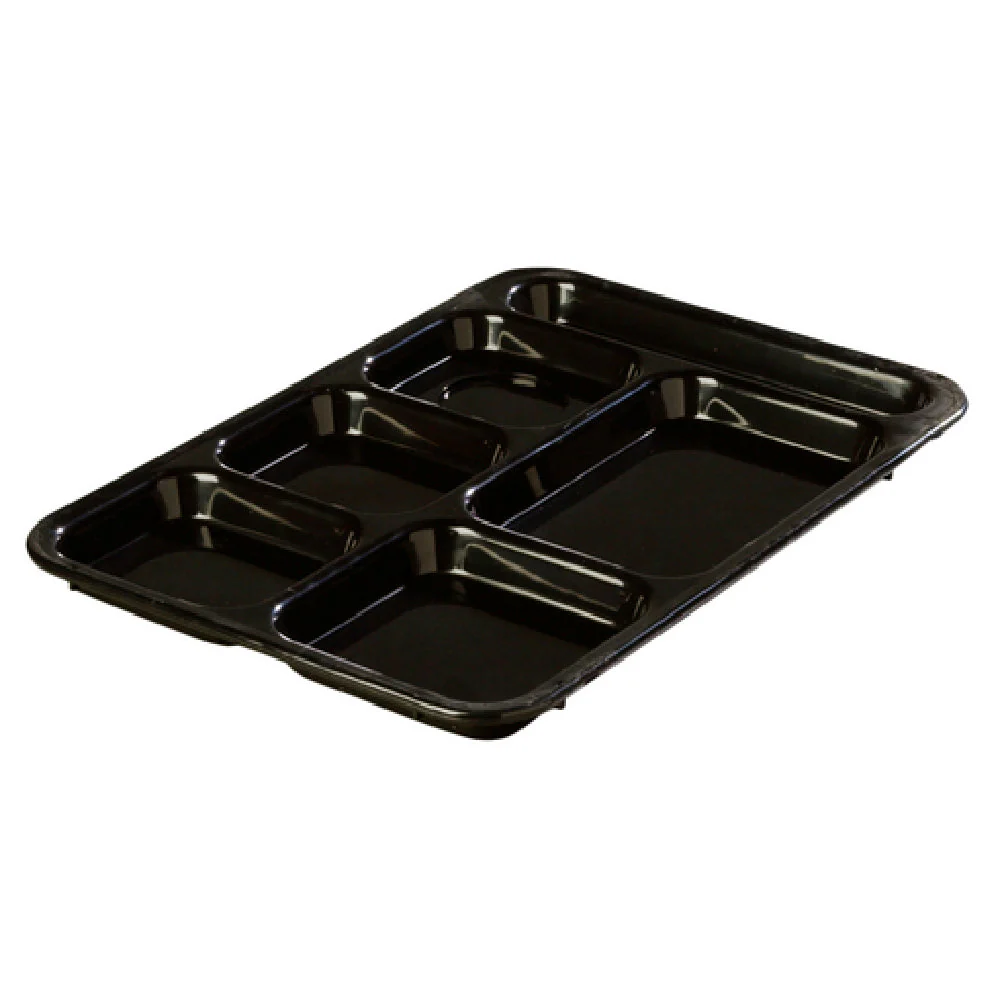 Carlisle 614R03 14-3/8 Inch Rectangular Tray with 6 Sections Black ABS Plastic