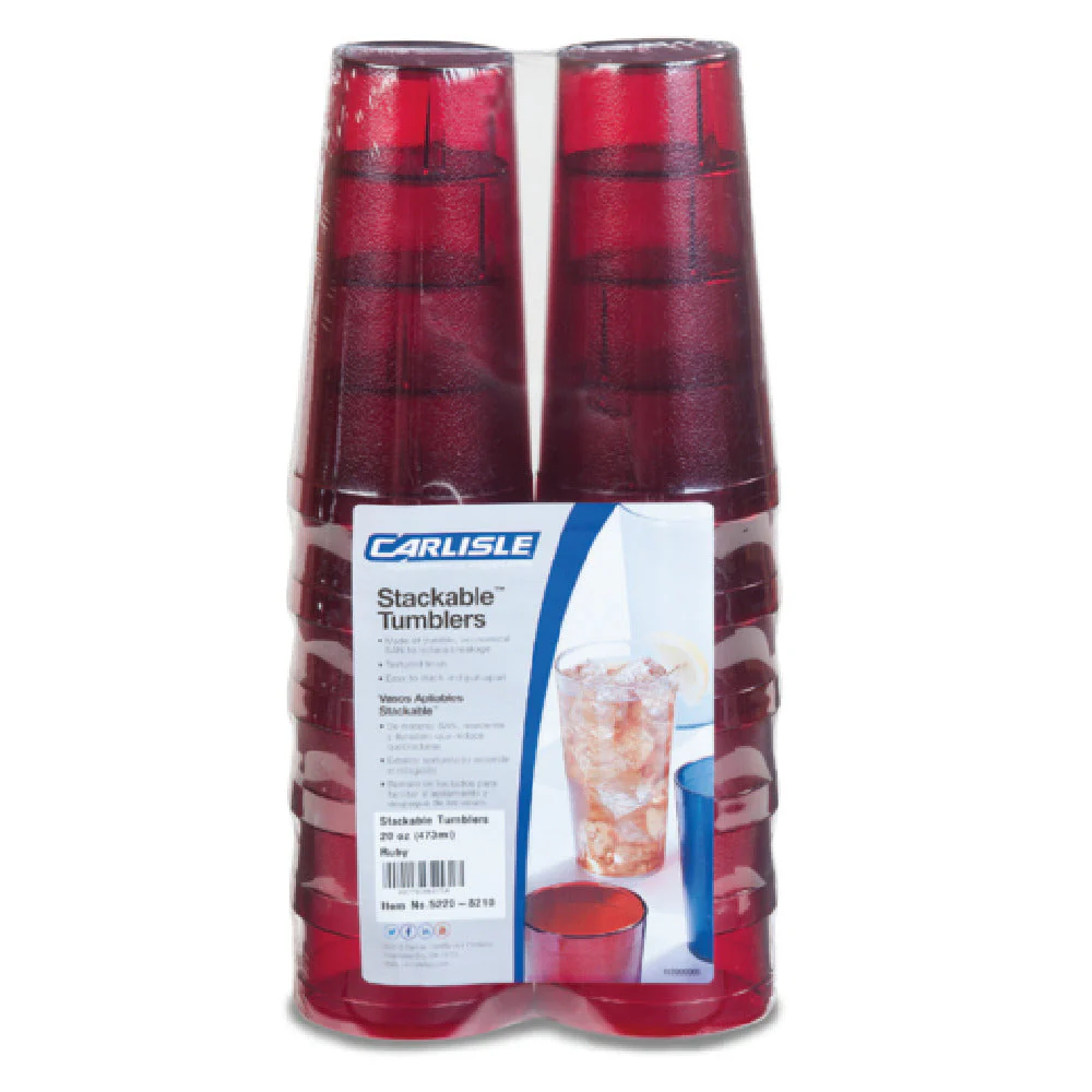 Carlisle 5220-8210 20 Oz Tumbler Textured Stackable SAN Plastic Red - BPA Free