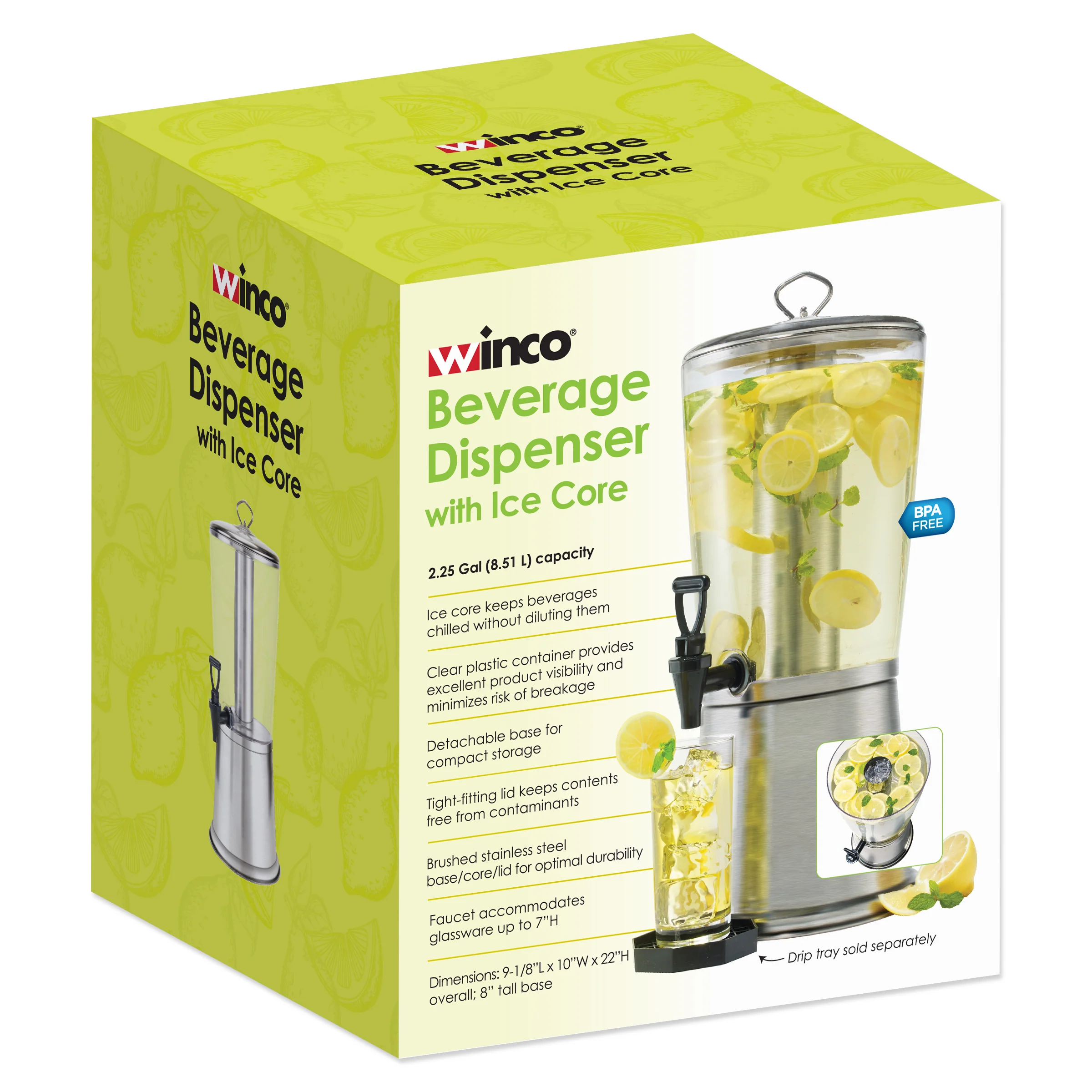 Winco 904 10 Inch Clear Beverage Dispenser Ice Core Non-Insulated - Image 4