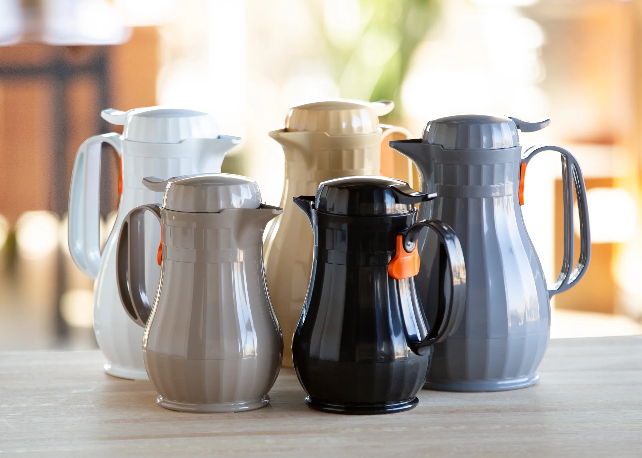 Eco-Serv™ Carafe 1.3-Liter Foam Lined Plastic Server with Push Button Lid in Latte - Image 2