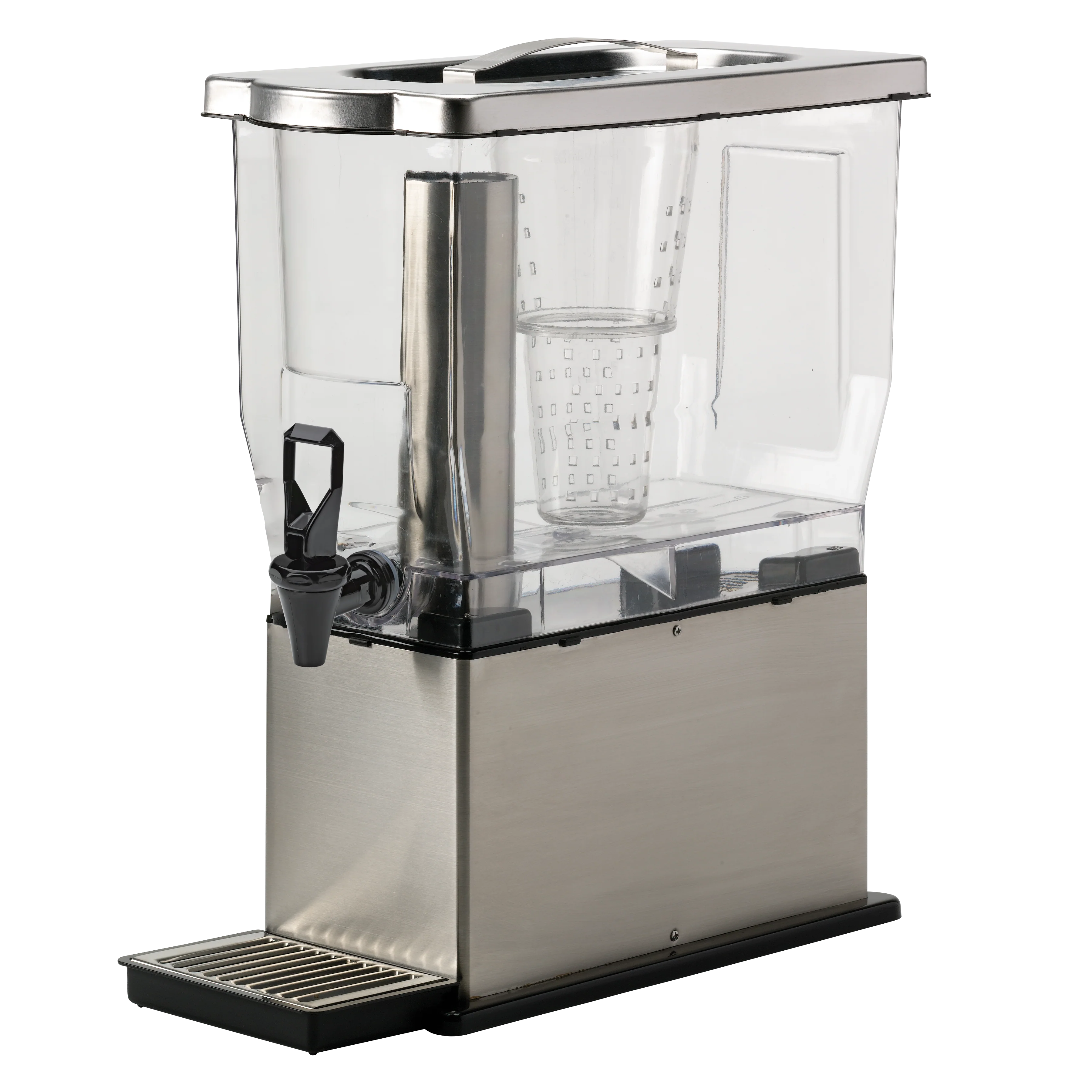 Essential 3-Gallon Rectangle Cold Beverage Dispenser in Brushed Stainless and Black