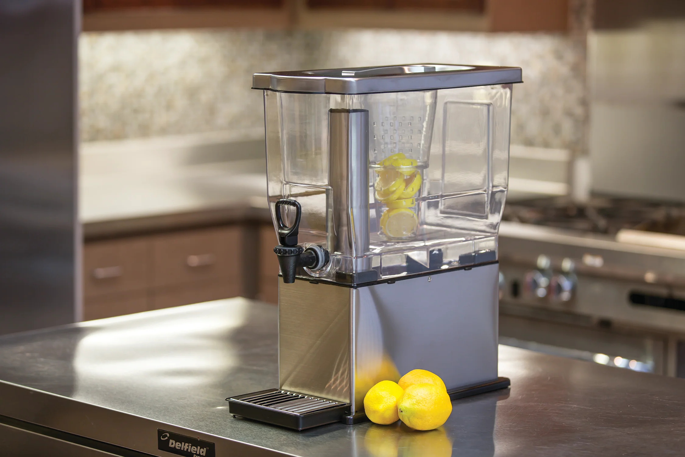 Essential 3-Gallon Rectangle Cold Beverage Dispenser in Brushed Stainless and Black - Image 2