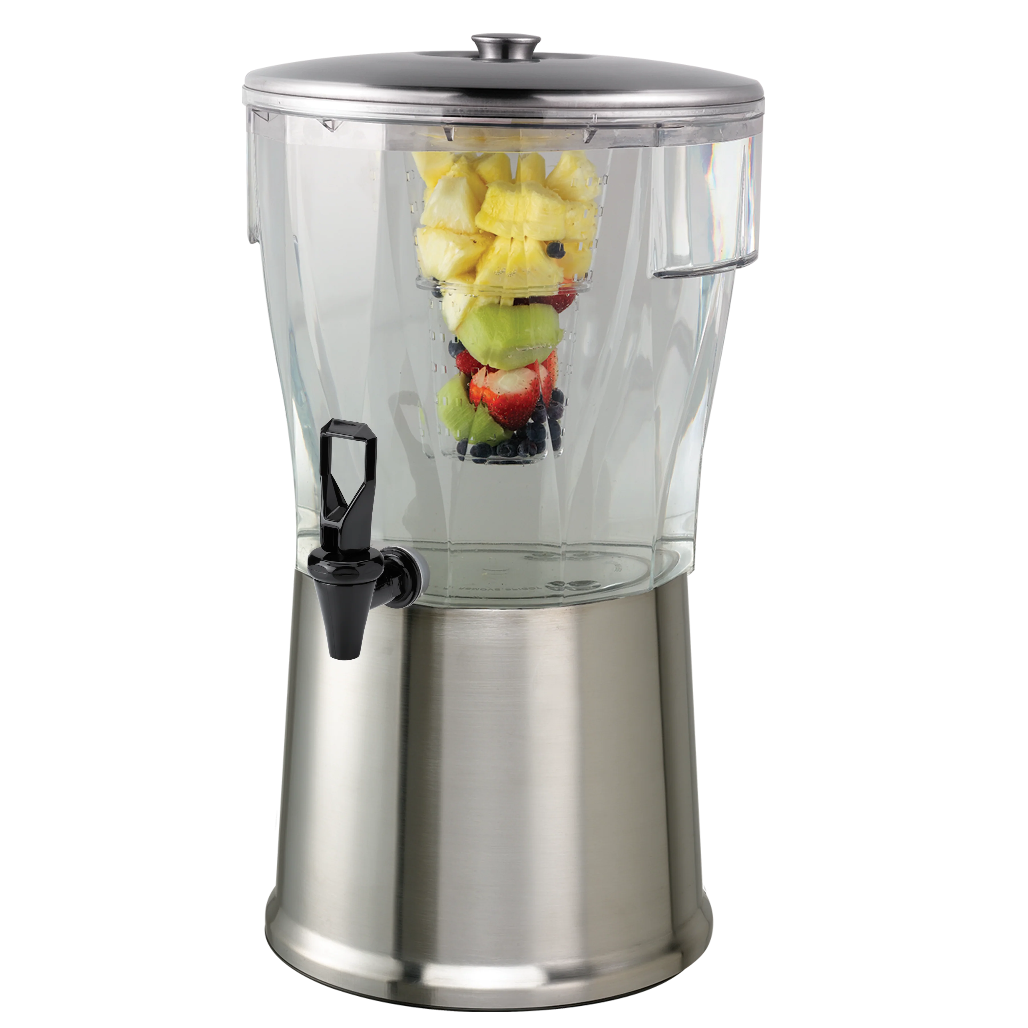Essential 5-Gallon Round Cold Beverage Dispenser in Brushed Stainless and Black
