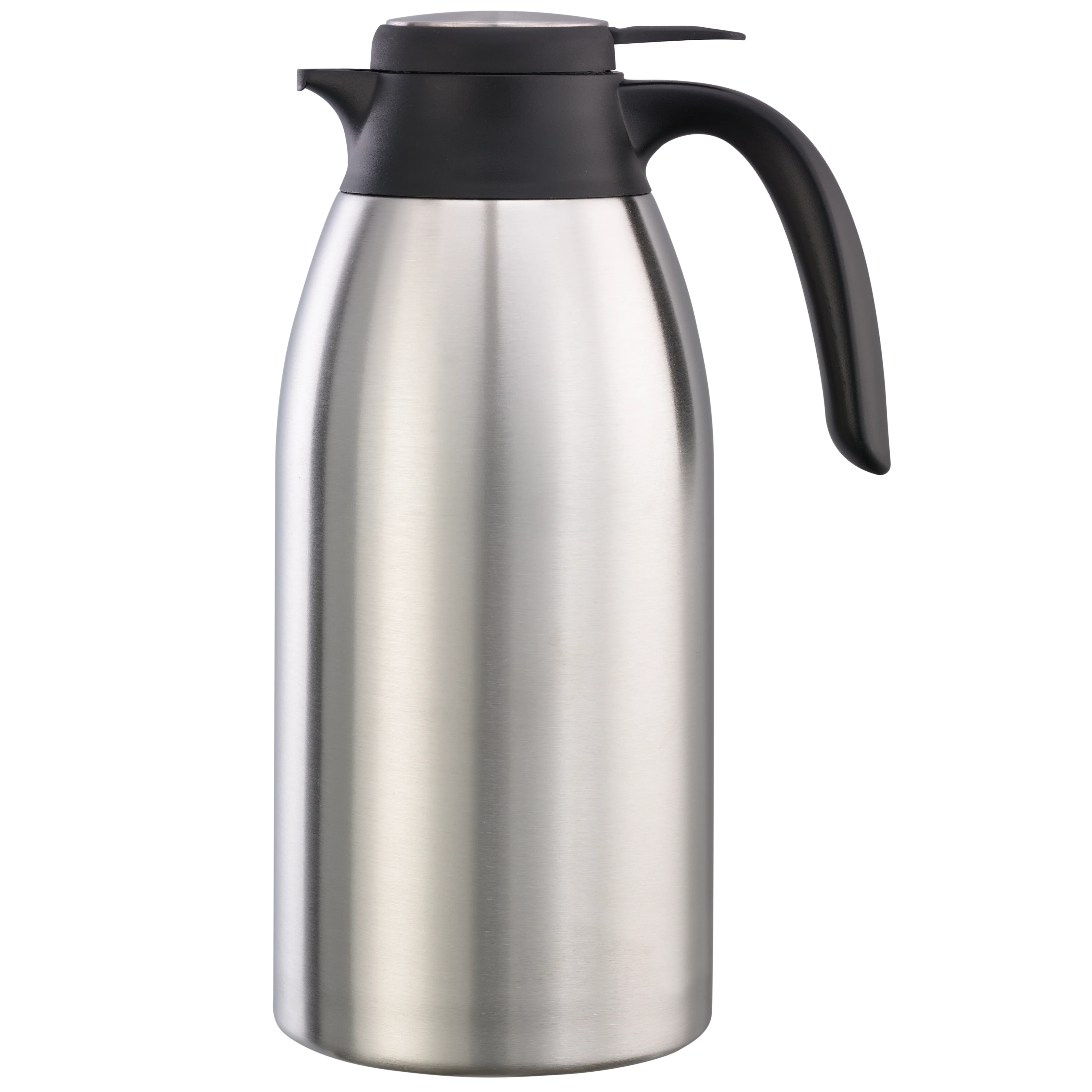 Flow Control 2-Liter Vacuum Insulated Carafe in Brushed Stainless and Black