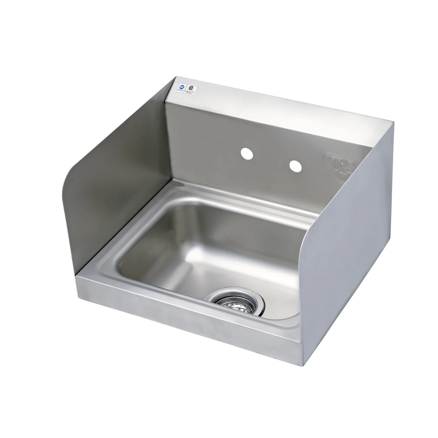 T&S Brass HS-1715-4W-S 17" x 15" Stainless Steel Hand Wash Sink - Side Shields & 4" Double Hole Centers