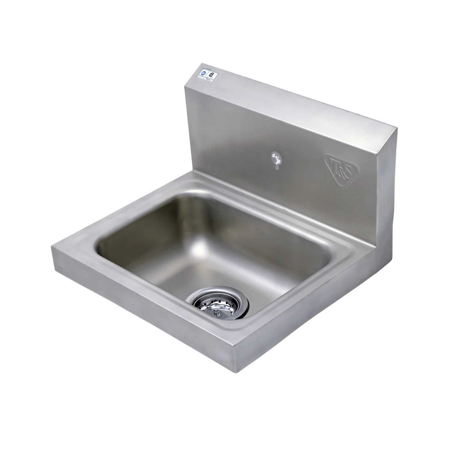 T&S Brass HS-1715-1W 17" x 15" Stainless Steel Hand Wash Sink - Single Hole Backsplash