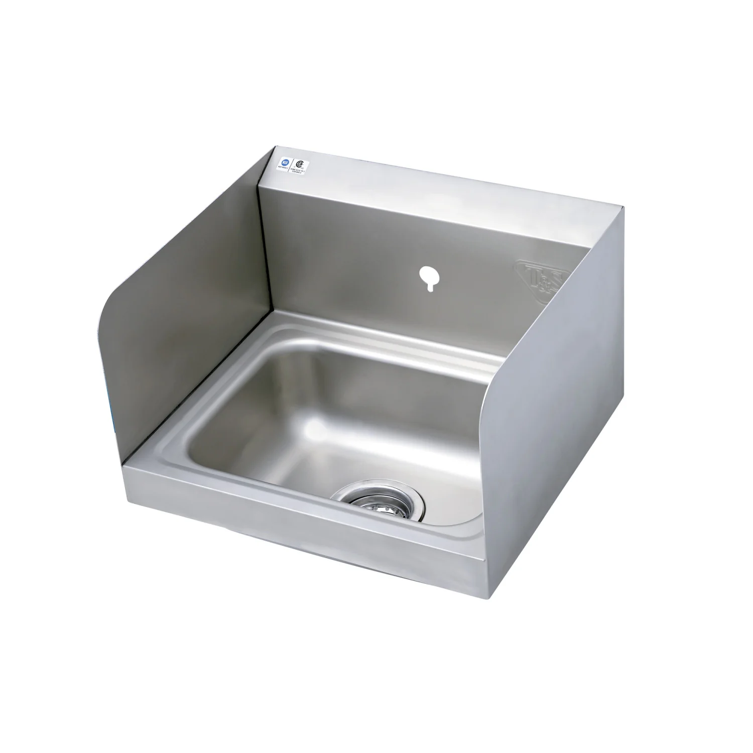 T&S Brass HS-1715-1W-S 17" x 15" Stainless Steel Hand Wash Sink - Side Shields & Single Hole Center