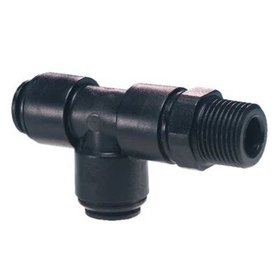 John Guest Black Acetal Swivel Male Run Tee 6mm Tube OD x 1/4" BSPT