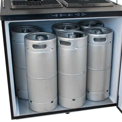 KOMOS® Double-Wide Kegerator | Stainless Double T Bar Tower - 6 Tap | Fan Cooled Stainless Tower | Digital Thermostat | Casters | Regulator | Fits 2 Half Barrel Kegs or 8 Corny Kegs - Image 4