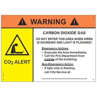 LogiCO2 Horn/Strobe Sign: 8 1/4 in Wd, 5 3/4 in Ht, English